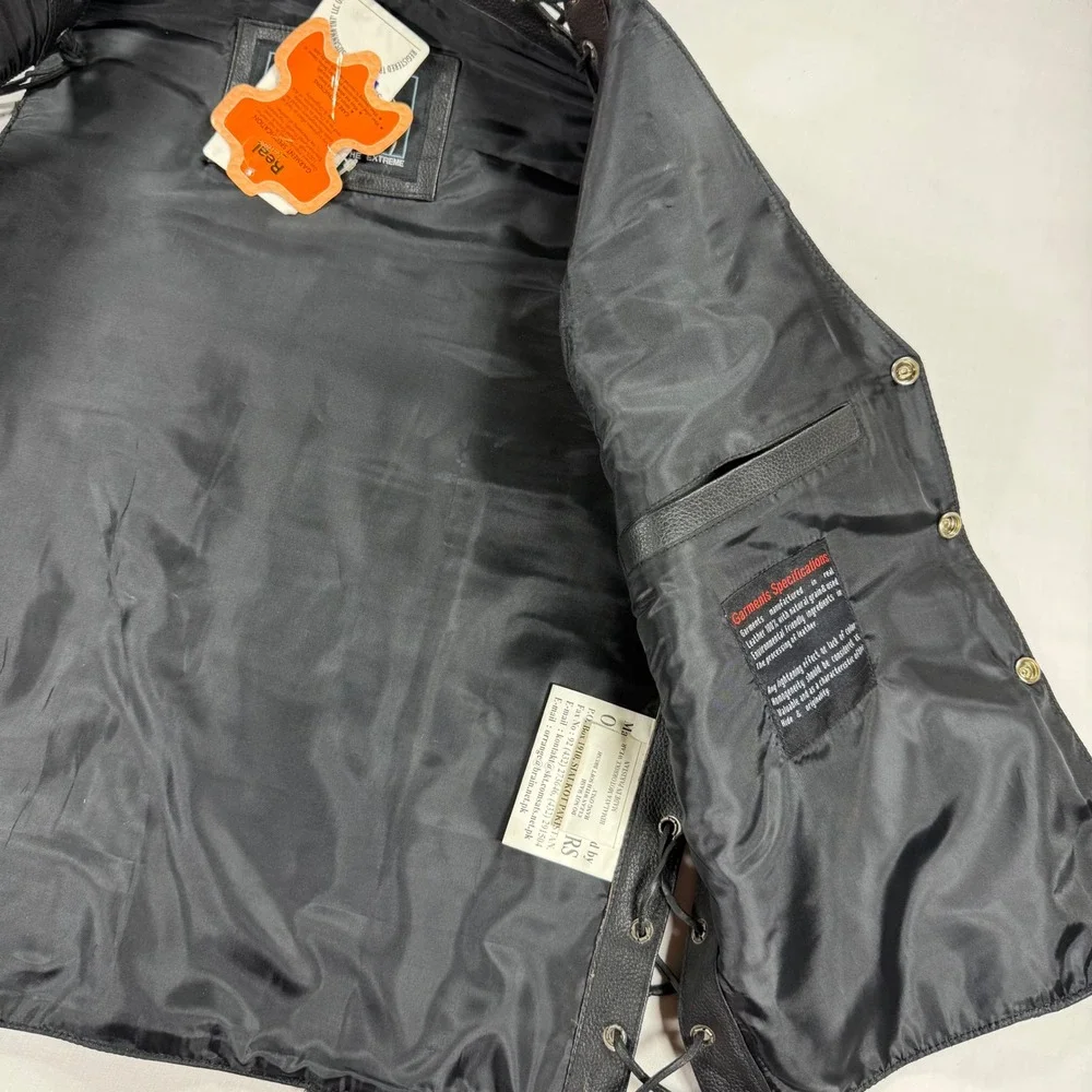Himalaya Motor Bikewear Mens Black Leather USA Biker Vest Concho Side Lace S